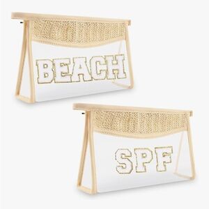 Clear Beach and SPF Bags with White and Gold Patch Letters